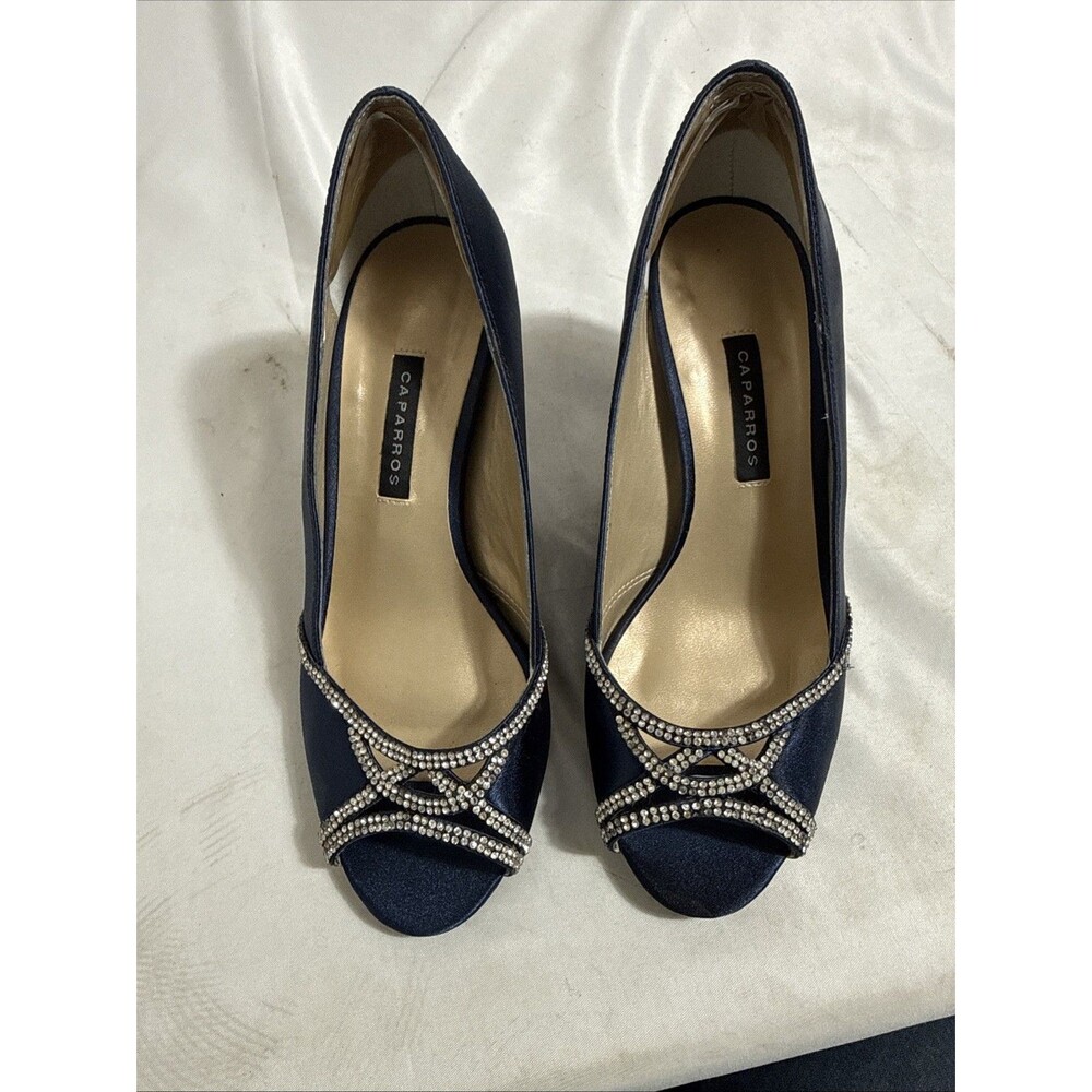 Caparros Blue Satin Shoes Women 5.5B Rhinestones Hells Formal Fashion